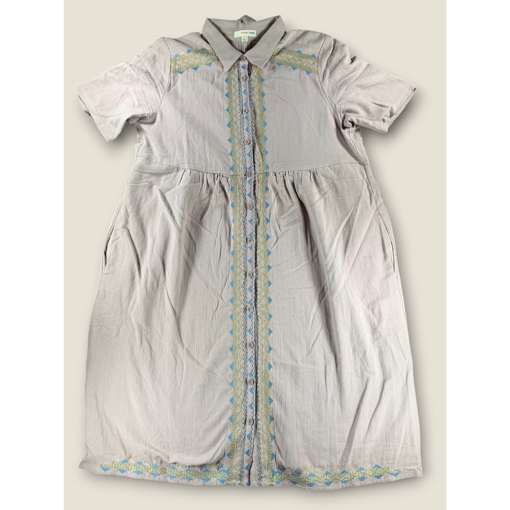 Orange Creek Mauve Cotton‎ Embroidered Shirt Dress Boho Midi Pockets Purple L